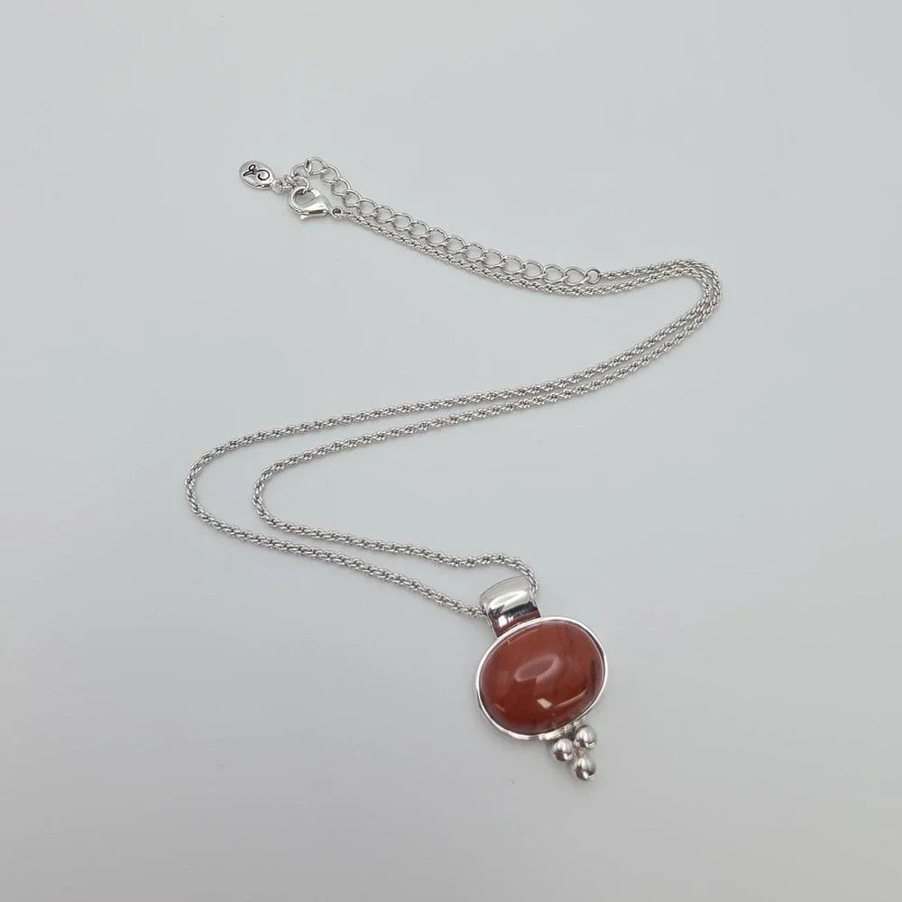 New! ANNALEECE By DEVRIES Carnelian‎ Necklace SWAROVSKI Rhodium Plate 20